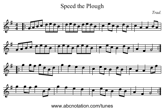 staff notation for Speed the Plough